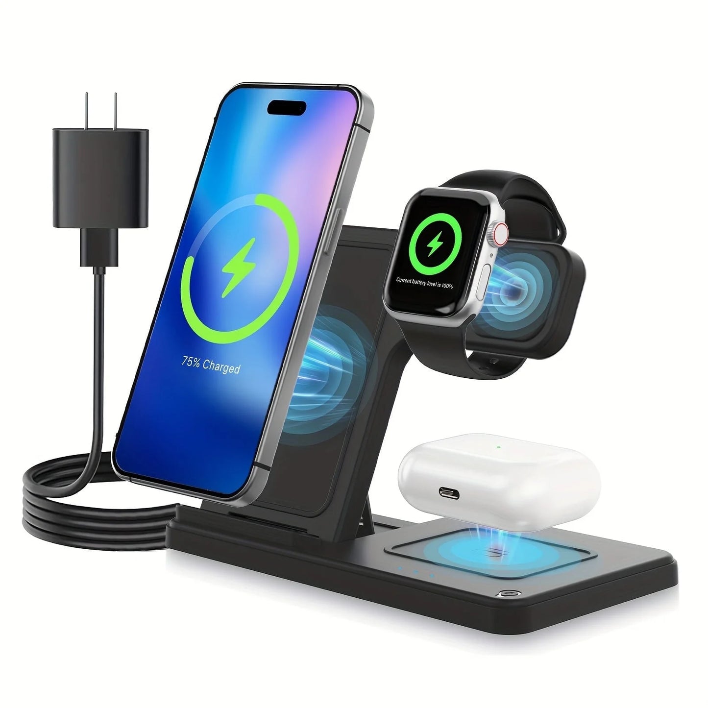 Wireless Charger, Magnetic Fast Charging Stand Compatible with Iphone 16 15 14 13 12 11 Pro Max plus XS XR X 8, for Apple Watch 9 8 7 6 5 4 3 2 SE, for Airpods 3 2 Pro, 3 In1 Wireless Charging Station