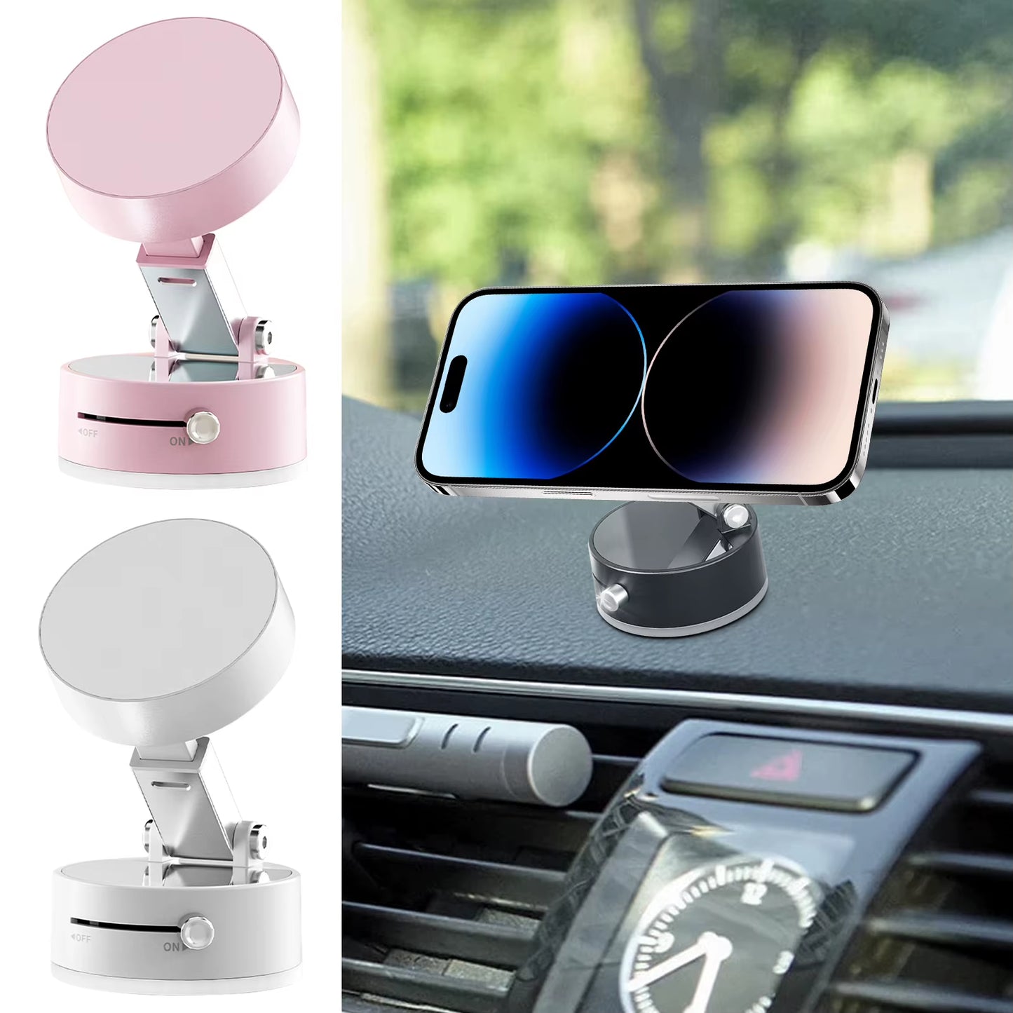 Vacuum Suction Cup Magnetic Car Phone Holder Double-Sided Foldable Magnetic Auto Phone Bracket for Car Interior Accessories