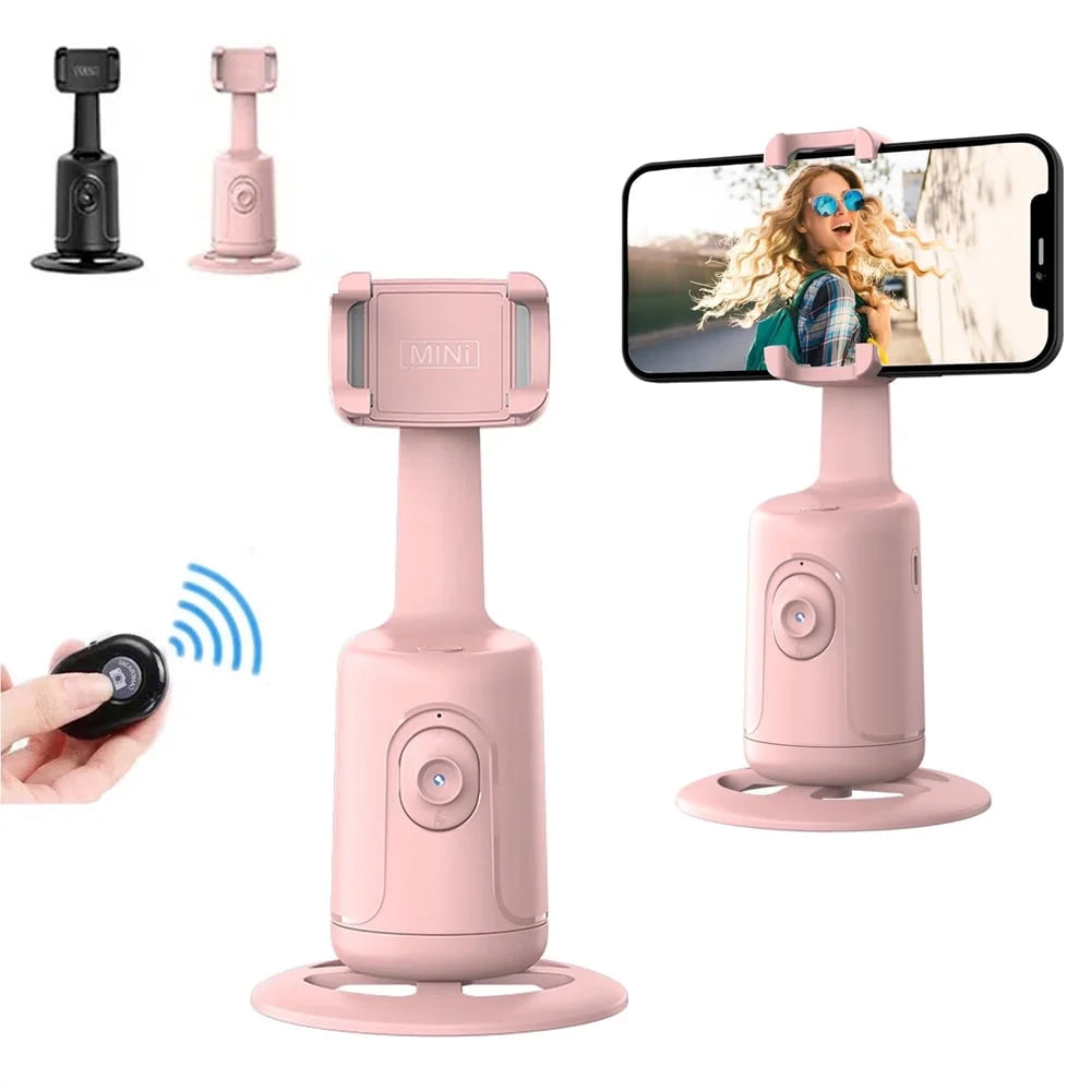 Pink Auto Face Tracking Tripod, 360 Rotation Face Body Phone Camera Mount Smart Shooting Phone Tracking Holder for Live Vlog Streaming Video, Pink