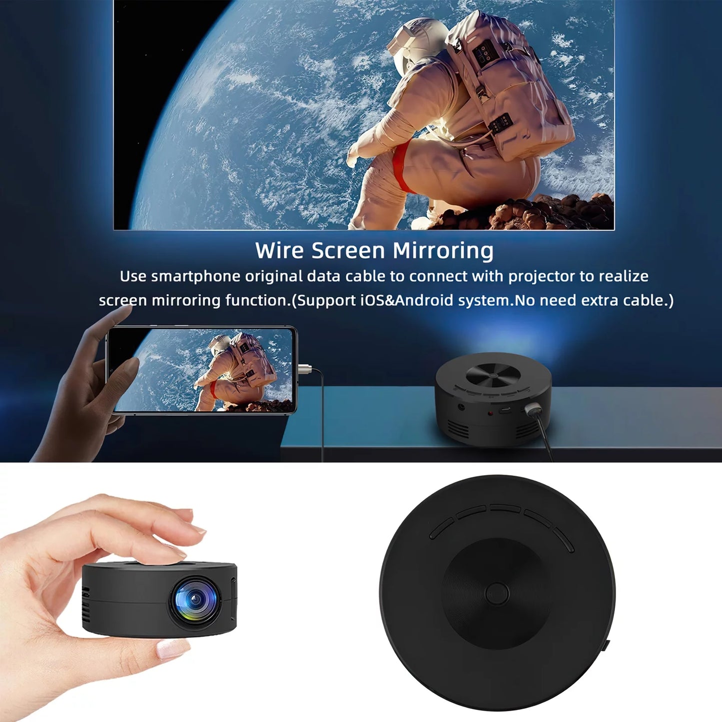 Mini Projector, HD Home Theater Movie Projector, LED Pico Video Mobile Phone Projector With Remote Control