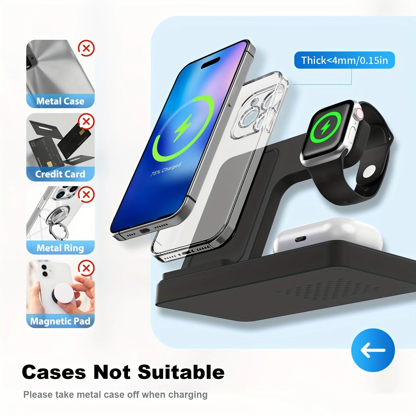 Wireless Charger, Magnetic Fast Charging Stand Compatible with Iphone 16 15 14 13 12 11 Pro Max plus XS XR X 8, for Apple Watch 9 8 7 6 5 4 3 2 SE, for Airpods 3 2 Pro, 3 In1 Wireless Charging Station