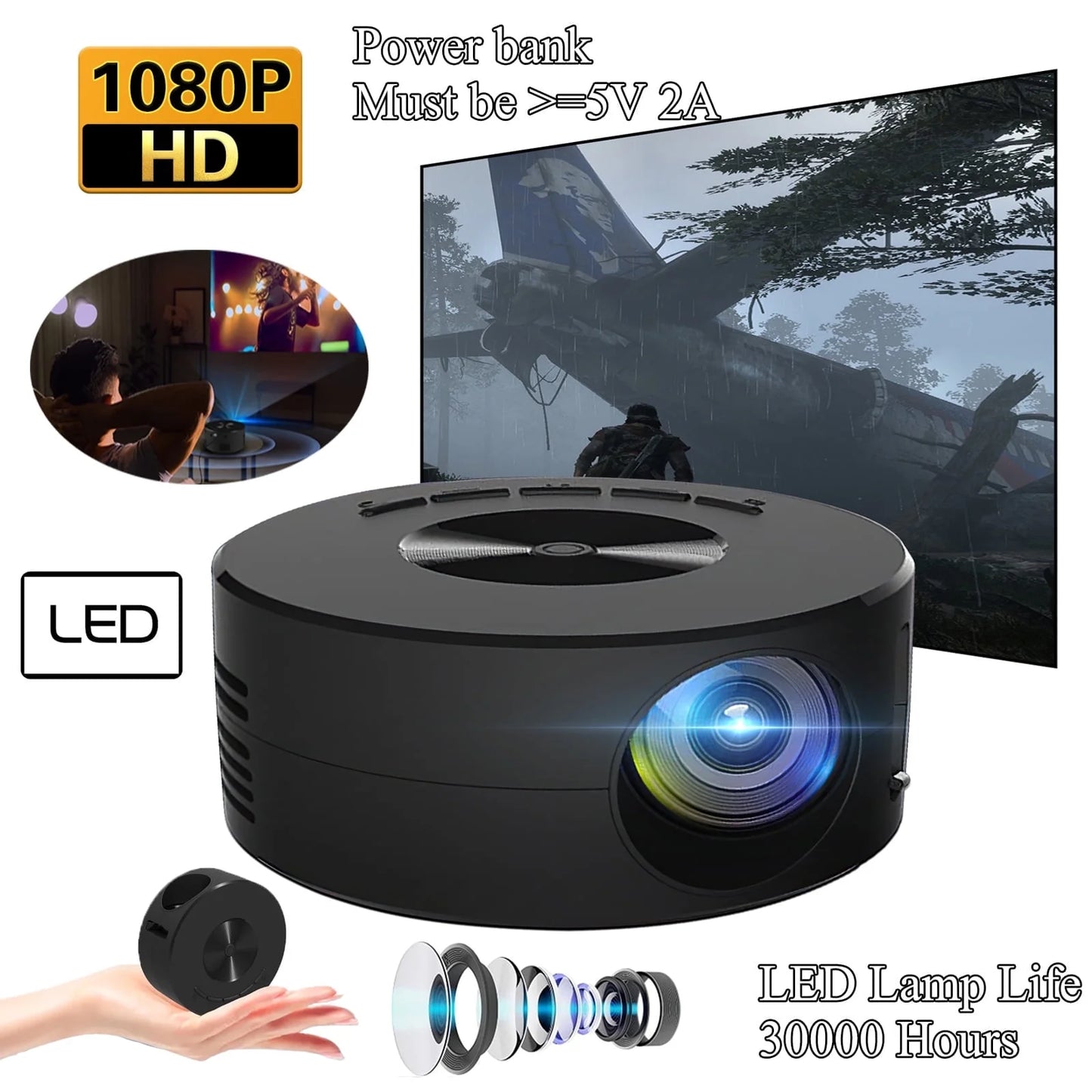 Mini Projector, HD Home Theater Movie Projector, LED Pico Video Mobile Phone Projector With Remote Control